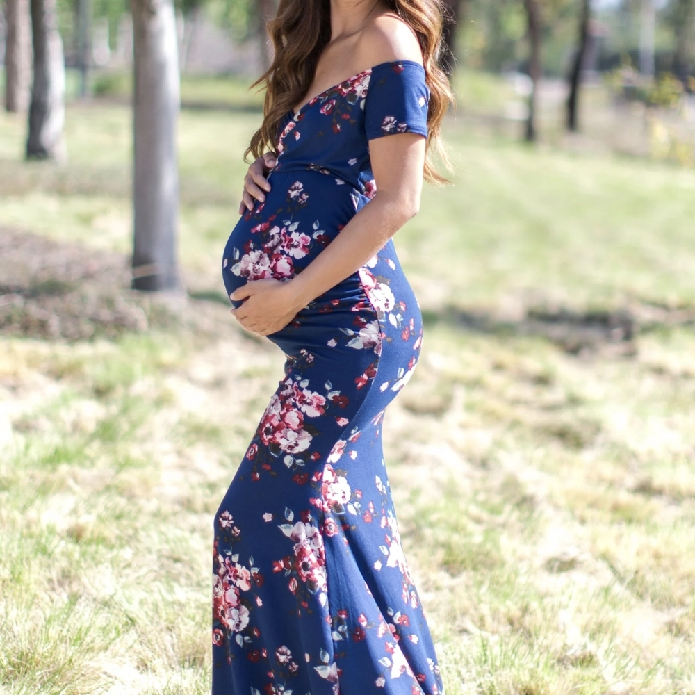 Pink Blush Floral Off Shoulder Wrap Maternity Dress